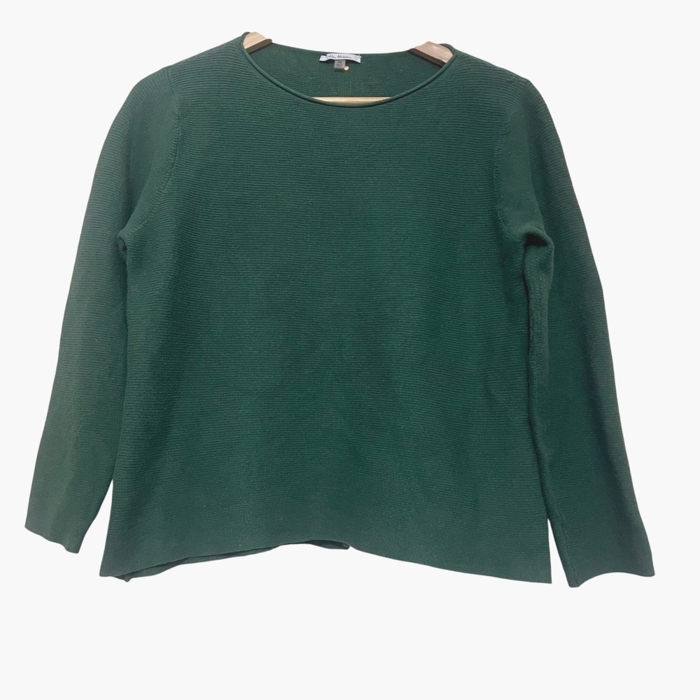 Vila Milano Women's Dark Green Ribbed Long Sleeve Gold Button Sweater Size M